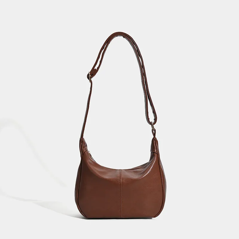 Women Fashion Casual Retro Simple Solid Color Portable Shoulder Bag