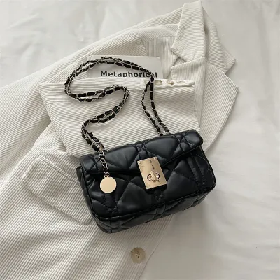 Women Fashion Casual Solid Color Chain Small Square Shoulder Bag