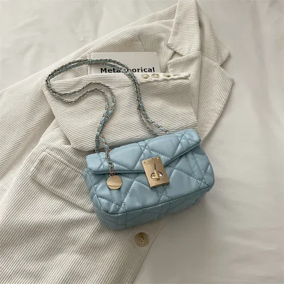 Women Fashion Casual Solid Color Chain Small Square Shoulder Bag