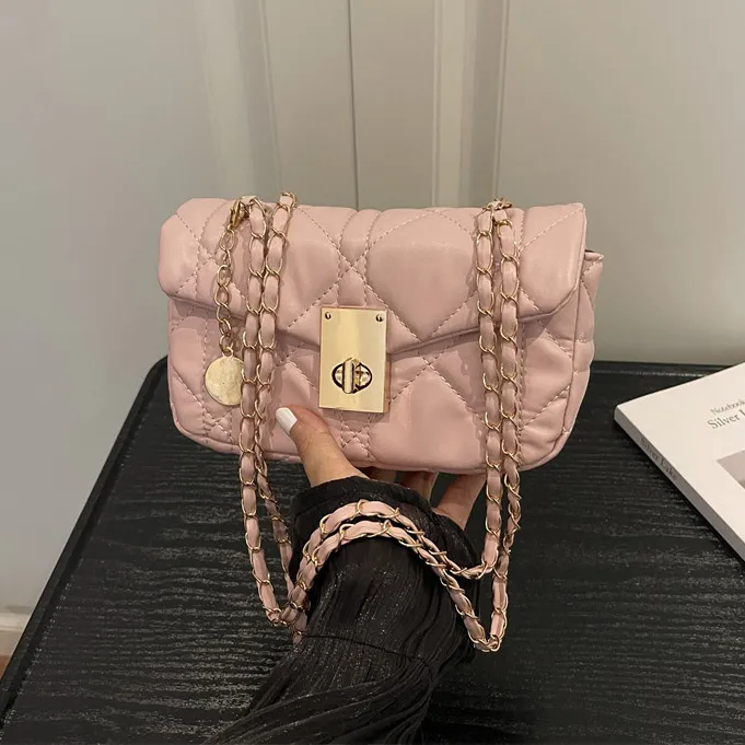 Women Fashion Casual Solid Color Chain Small Square Shoulder Bag