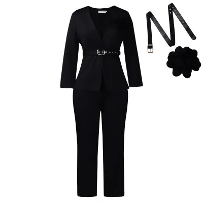 Women Fashion Casual Office Autumn And Winter Solid Color Long-Sleeve Coat Slim-Fit Pants African Two-Piece Set