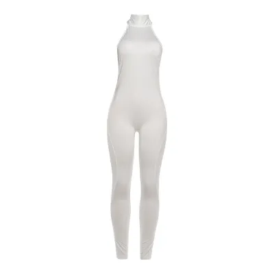 Women Fashion Sexy Spring Solid Color Halter-Neck Backless Tight Jumpsuit