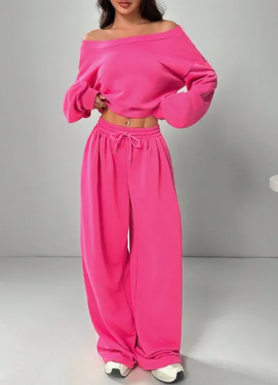 Women Fashion Athleisure Autumn Solid Color Long-Sleeve Sweatshirt Loose Pants Two-Piece Set