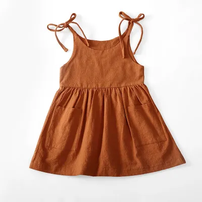 Kids Girls Fashion Spring Summer Solid Color Cotton Dress