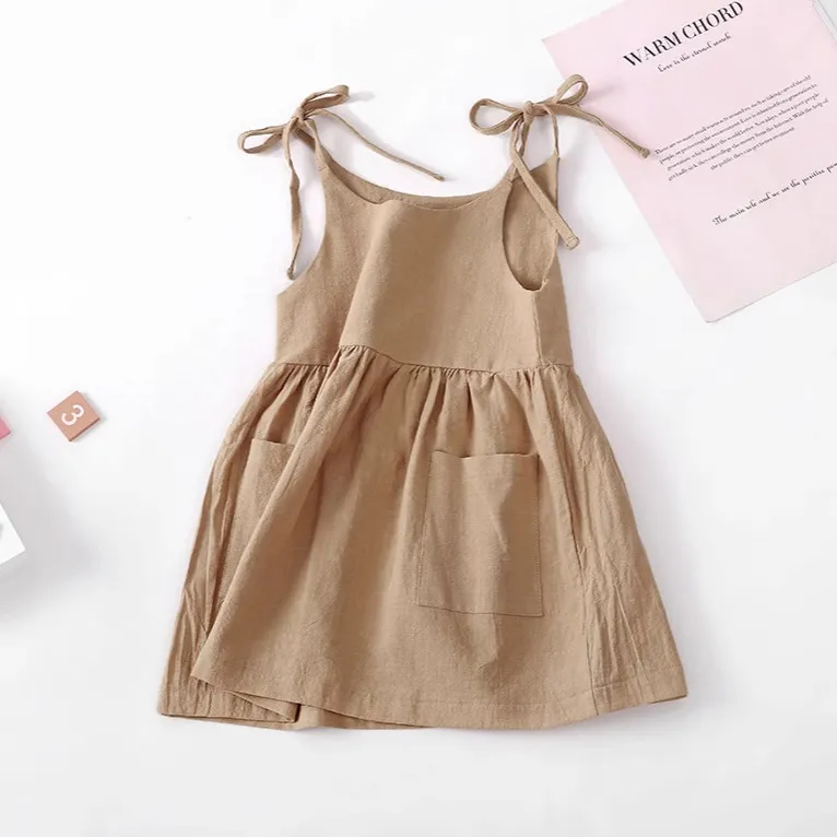 Kids Girls Fashion Spring Summer Solid Color Cotton Dress