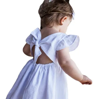 Kid Girl'S Fashion Summer Solid Color Cotton Linen Dress