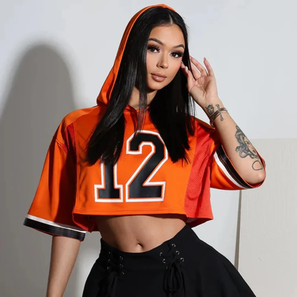 Women Fashion Sexy Sports Printed Summer Loose Short Sleeve Crop Top