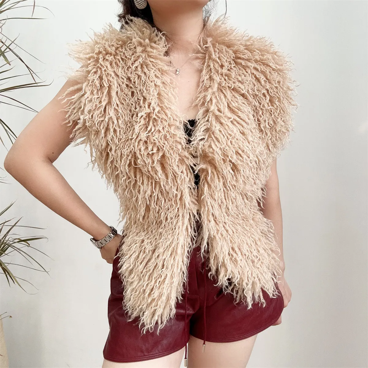 Women Fashion Plush Sleeveless Faux Fur Vest