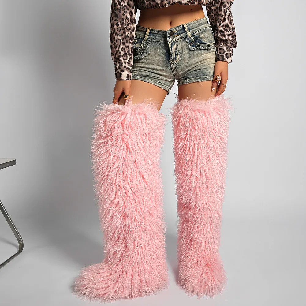 Autumn And Winter Women Fashion Solid Color 72Cm Plush Snow Boots