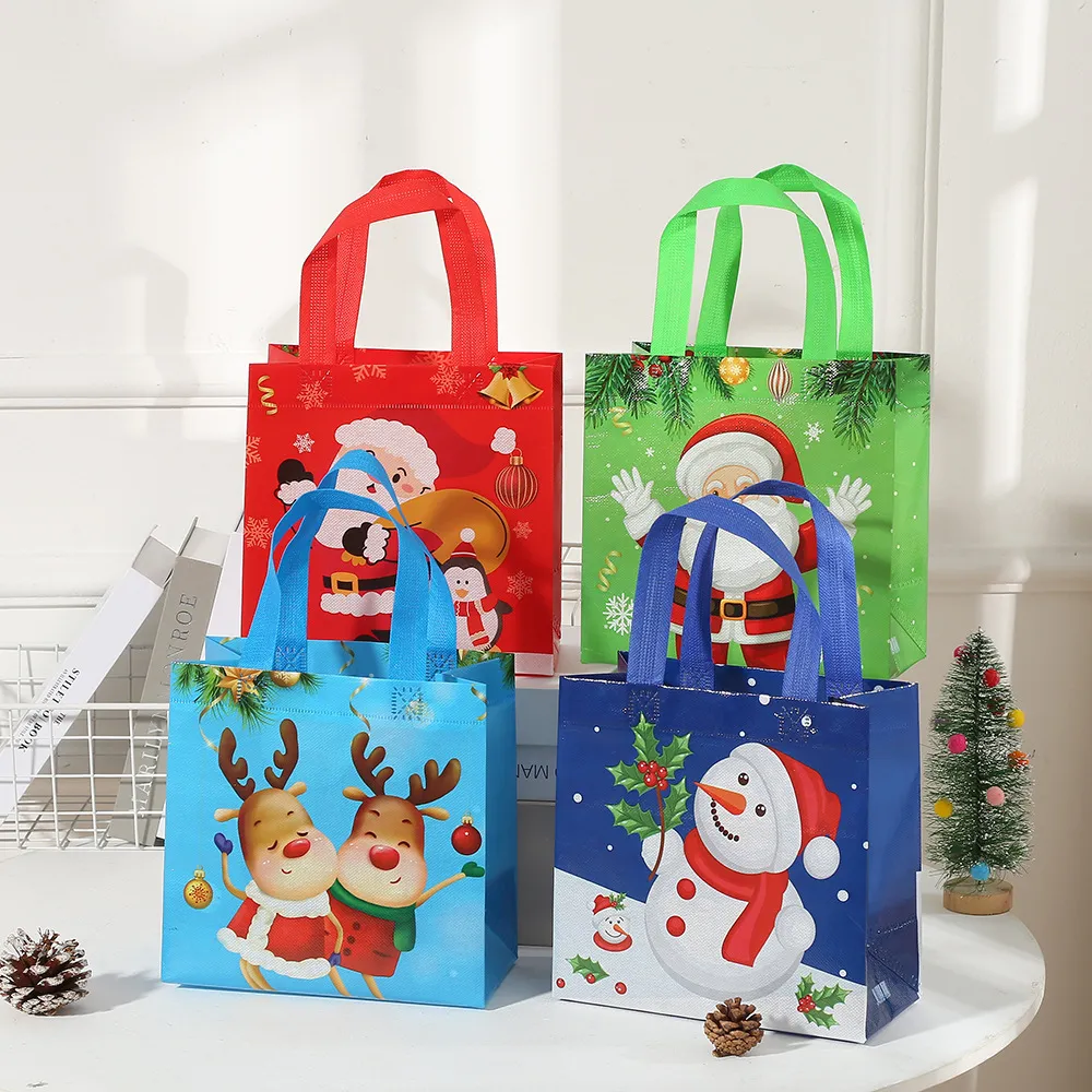 Christmas Gift Non-Woven Portable Foldable Shopping Waterproof Gift Packaging Bag 12pcs/Pack