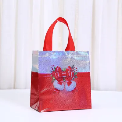 Christmas Laminated Laser Non-Woven Bag Christmas Holiday Gift Packaging Bag 12pcs/Pack
