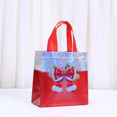 Christmas Laminated Laser Non-Woven Bag Christmas Holiday Gift Packaging Bag 12pcs/Pack