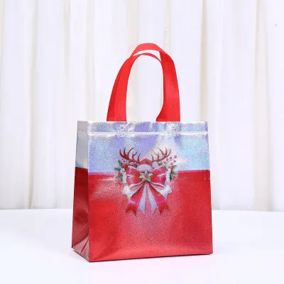 Christmas Laminated Laser Non-Woven Bag Christmas Holiday Gift Packaging Bag 12pcs/Pack