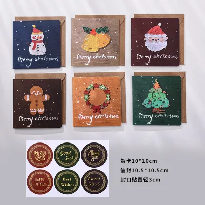 Christmas Square Postcard Message Blessing Birthday Card 6pcs/Set