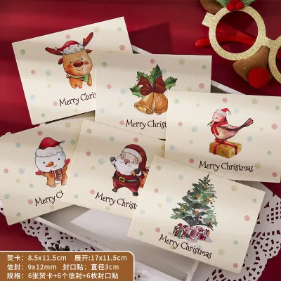 Christmas Square Postcard Message Blessing Birthday Card 6pcs/Set