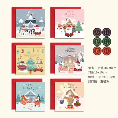 Christmas Square Postcard Message Blessing Birthday Card 6pcs/Set