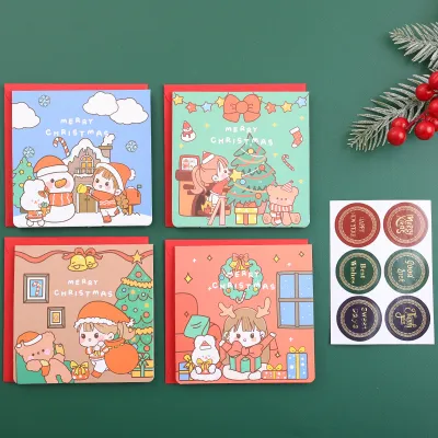 Christmas Square Postcard Message Blessing Birthday Card 6pcs/Set