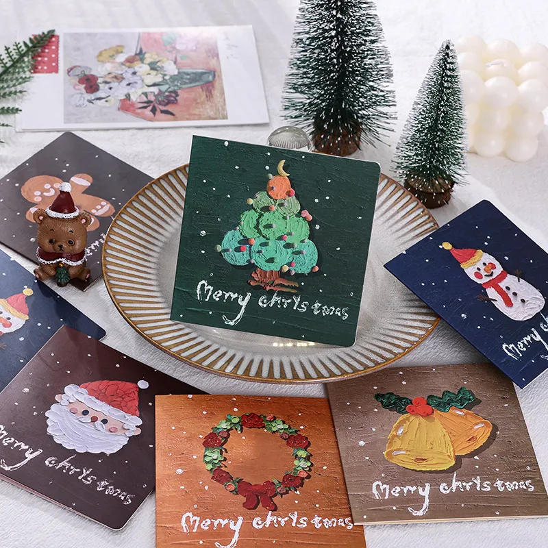 Christmas Square Postcard Message Blessing Birthday Card 6pcs/Set