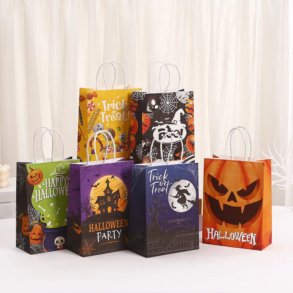 Halloween Pumpkin Lantern Candy Kraft Paper Gift Bag 12pcs/Pack