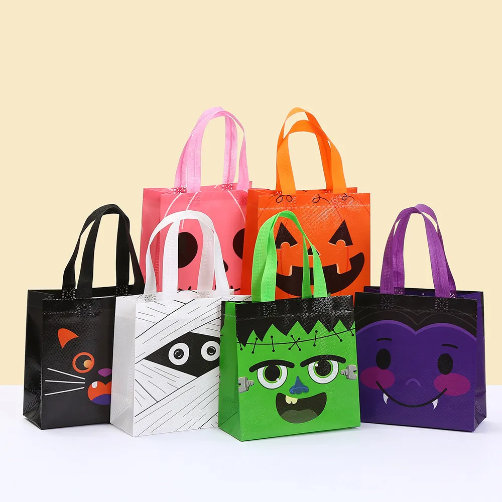 Halloween Cartoon Funny Non-Woven Folding Waterproof Bag Holiday Gift Bag 12pcs/Pack