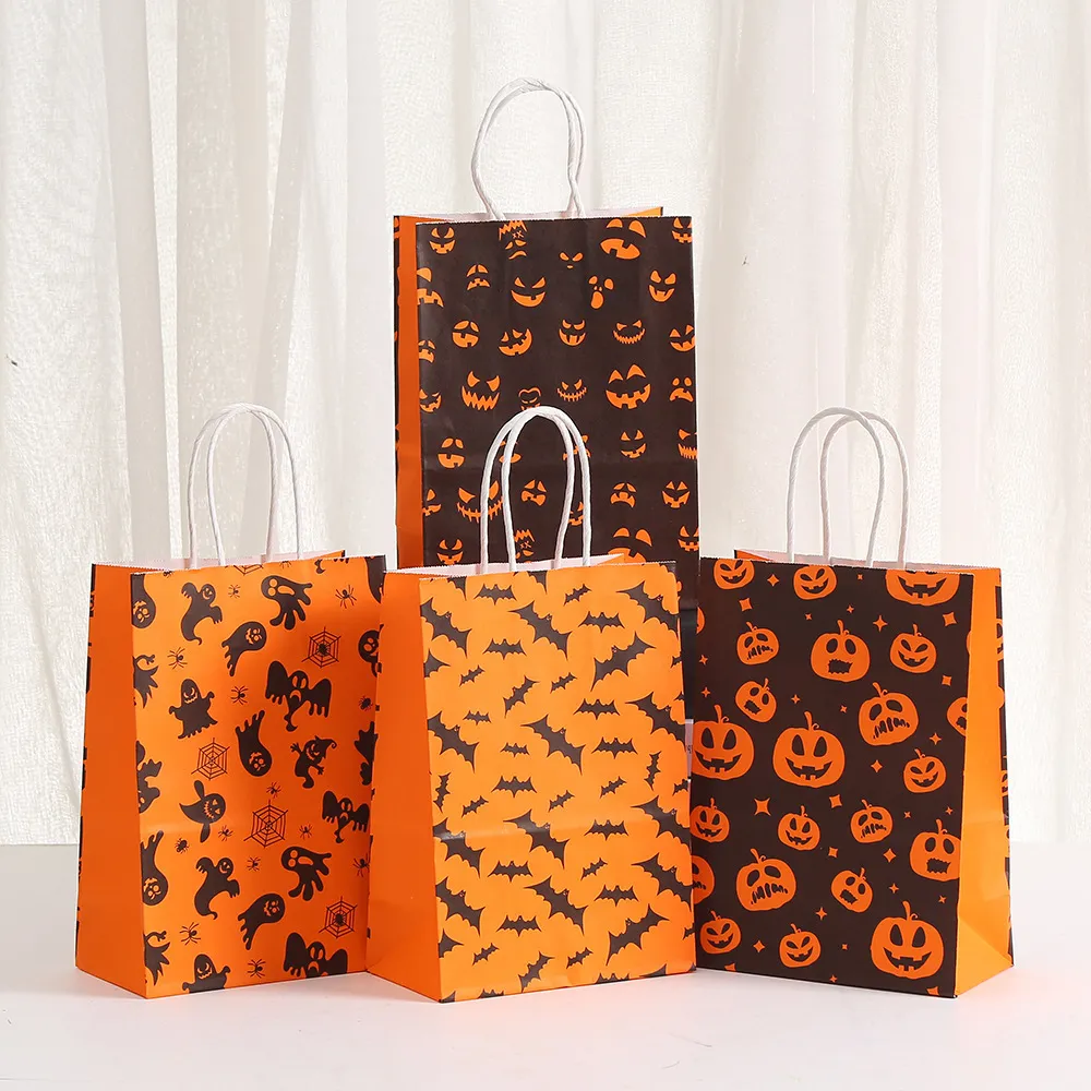 Halloween Bag Day Of The Dead Pumpkin Bat Candy Bag Hand Gift Paper Bag 12pcs/pack