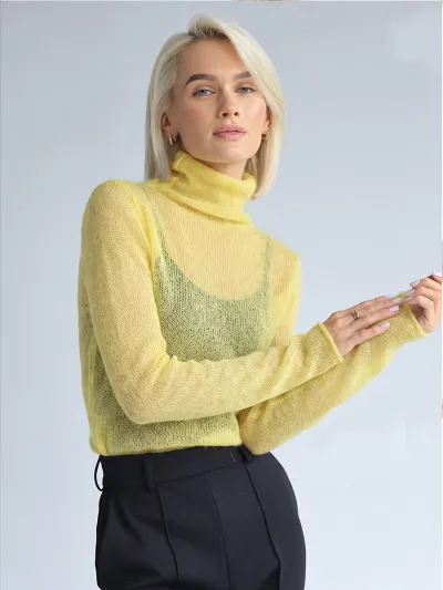 Autumn Women Basic Solid Color High Neck Long Sleeve Knitted Base Shirt