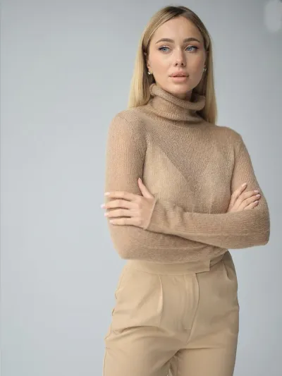 Autumn Women Basic Solid Color High Neck Long Sleeve Knitted Base Shirt