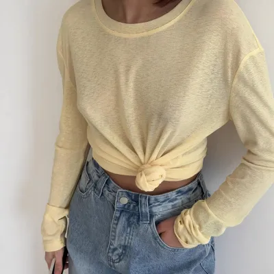 Women Casual Solid Color Base Long Sleeve T-Shirt