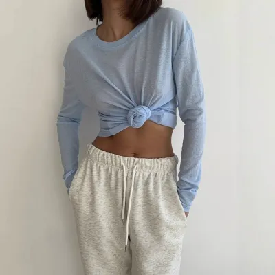 Women Casual Solid Color Base Long Sleeve T-Shirt