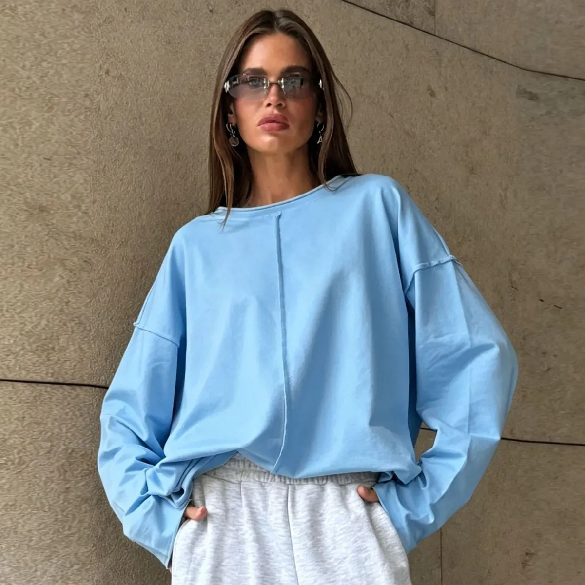 Autumn Women Casual Solid Color Cotton Long Sleeve T-Shirt