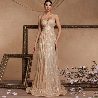 Women Elegant Sequins Maxi Formal Dress