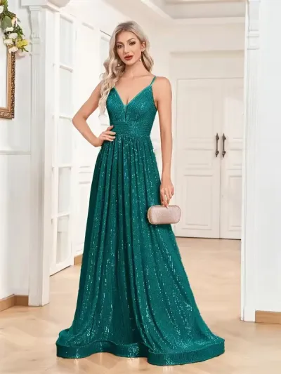 Women Elegant Sequins Maxi Formal Dress