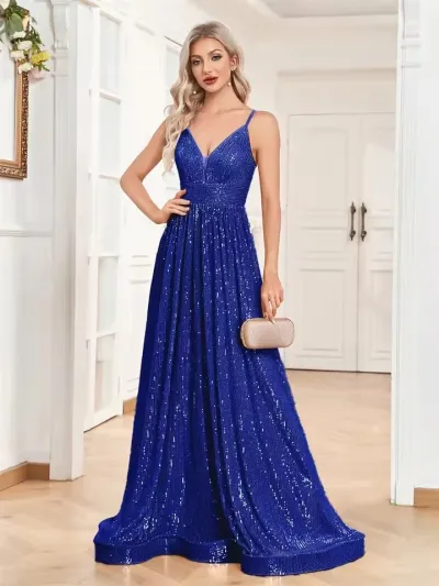 Women Elegant Sequins Maxi Formal Dress