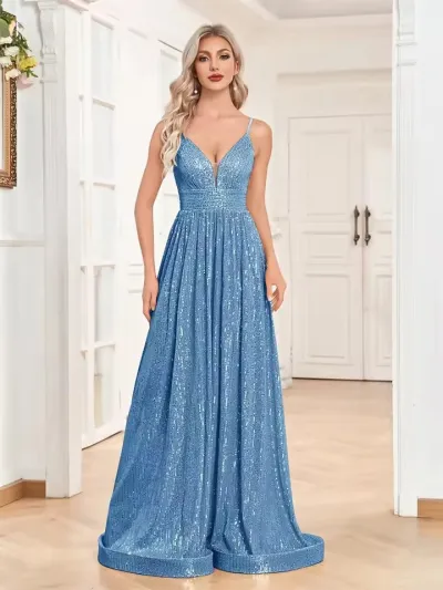 Women Elegant Sequins Maxi Formal Dress