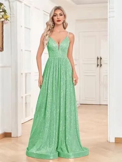 Women Elegant Sequins Maxi Formal Dress