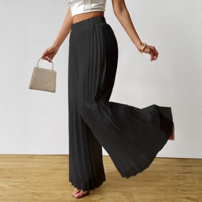 Women Fashion Casual Autumn Solid Color Loose Pleated Pants