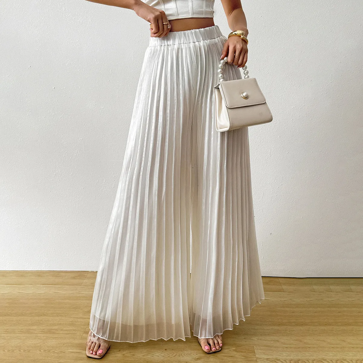 Women Fashion Casual Autumn Solid Color Loose Pleated Pants