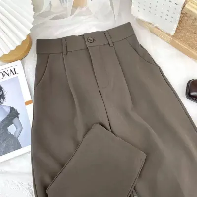 Women Fashion Casual Simple Solid Color High Waist Loose Pants