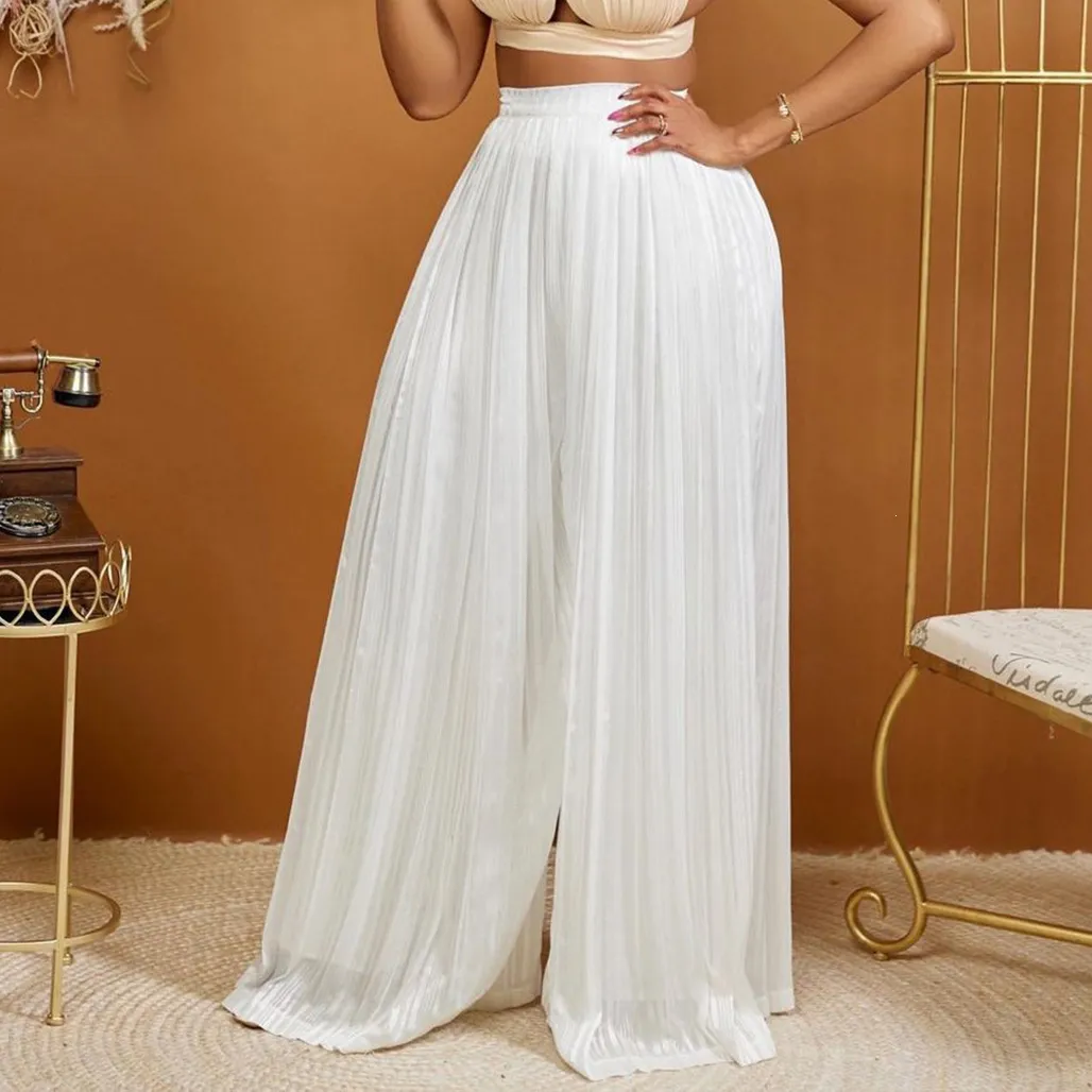 Women Fashion Casual Summer Solid Color Loose Pleated Wide-Leg Pants