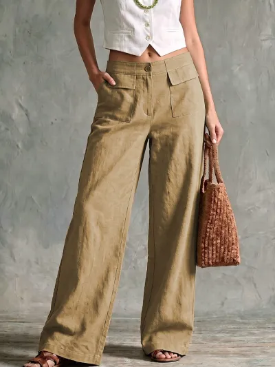 Women Fashion Casual Autumn Solid Color Loose Wide Leg Pants