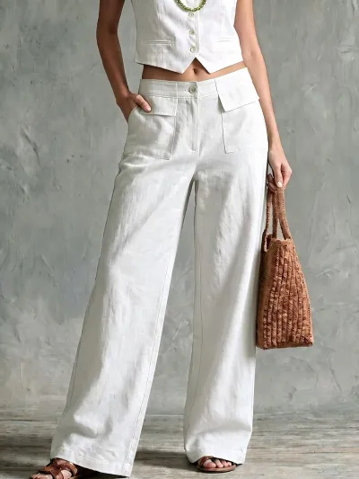 Women Fashion Casual Autumn Solid Color Loose Wide Leg Pants