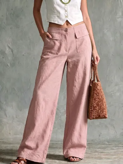 Women Fashion Casual Autumn Solid Color Loose Wide Leg Pants