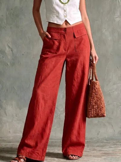 Women Fashion Casual Autumn Solid Color Loose Wide Leg Pants