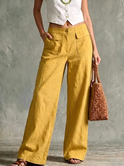 Women Fashion Casual Autumn Solid Color Loose Wide Leg Pants
