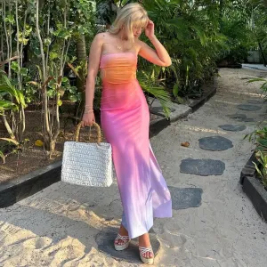 Women Sexy Gradient Strapless Maxi Dress