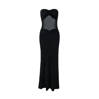 Women Sexy Strapless Mesh Mesh Maxi Dress