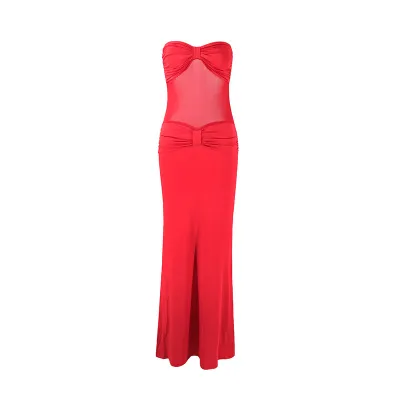 Women Sexy Strapless Mesh Mesh Maxi Dress
