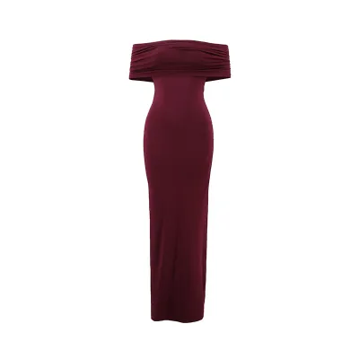 Women Sexy Off-Shoulder Solid Color Maxi Dress