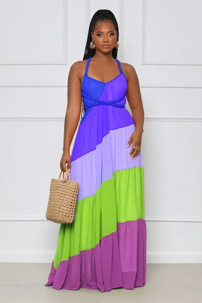 Women Fashion Multicolor Strap Maxi A- Line Dress