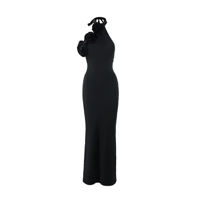 Women Elegant Floral Halter Maxi Dress